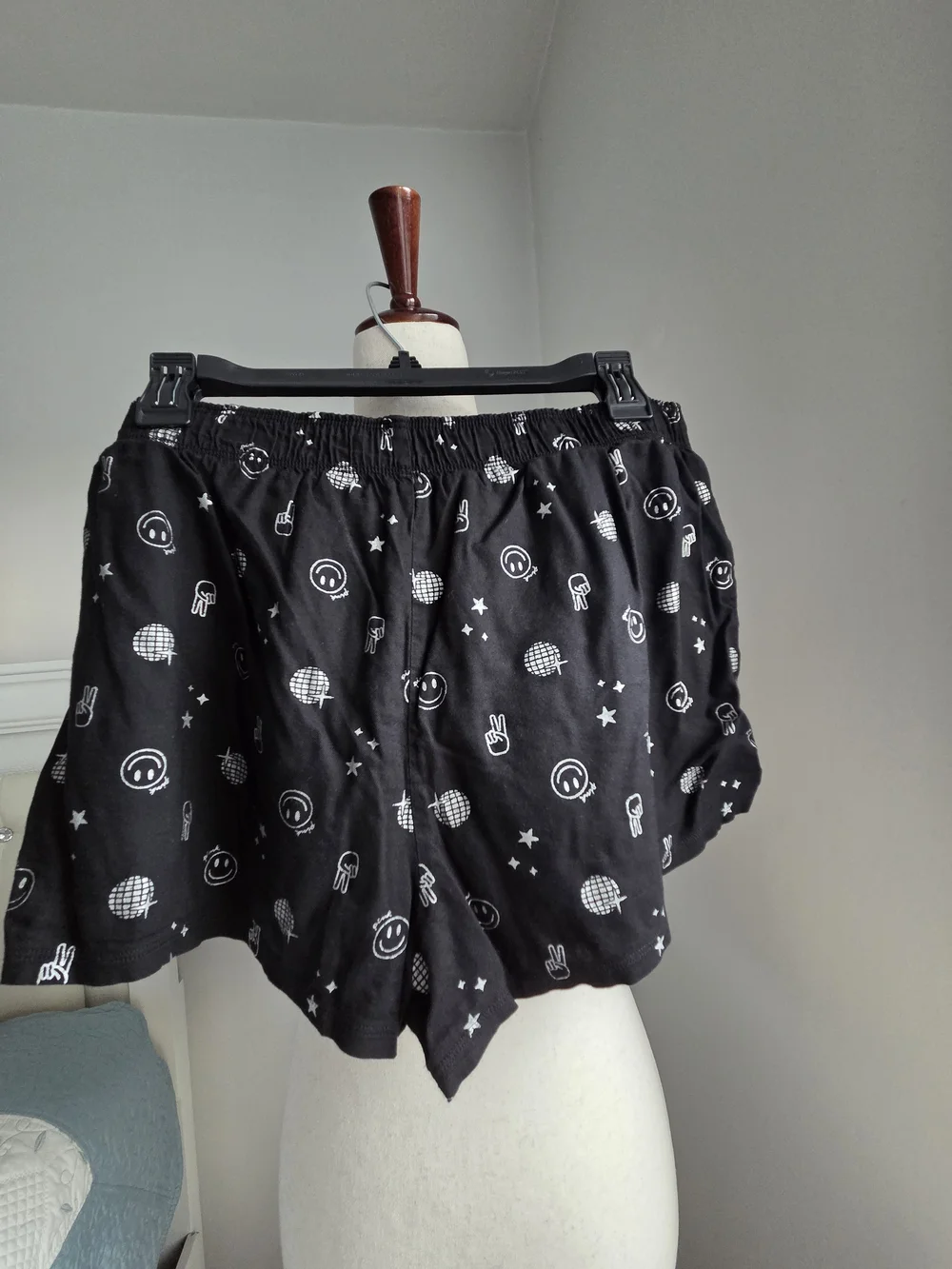 Victoria's Secret Black Patterned Sleep Shorts with White Icons
